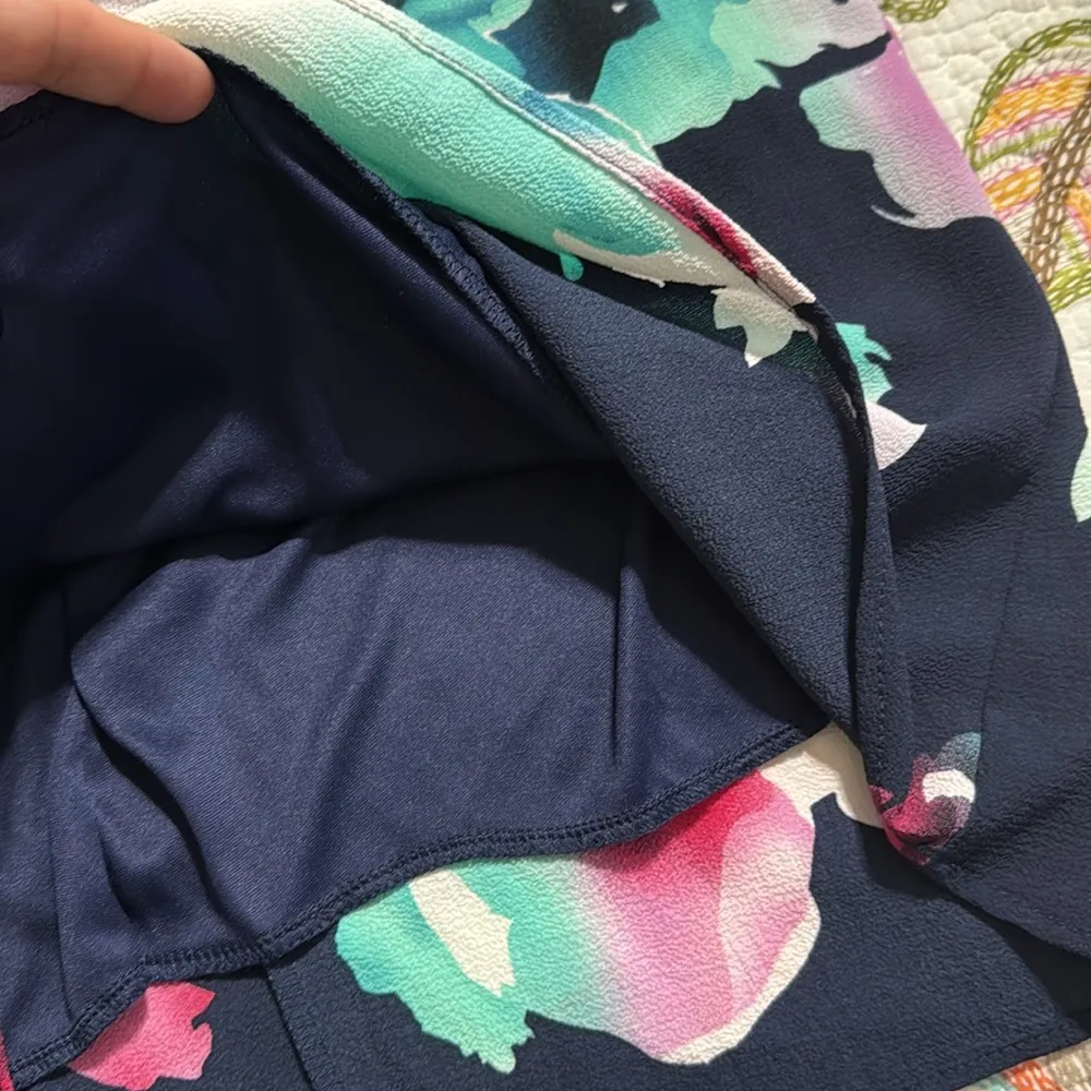 Pink Lily women’s size small navy blue pink Floral Sleeveless Dress lined button - Image 4