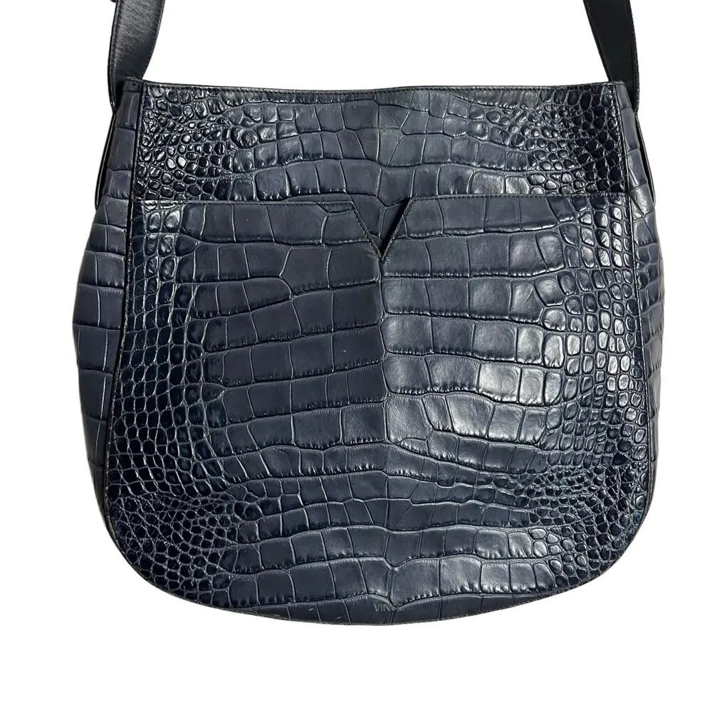 Vince Dark Blue Crocodile Leather Embossed Calf Skin Crossbody Bag Purse - Image 3