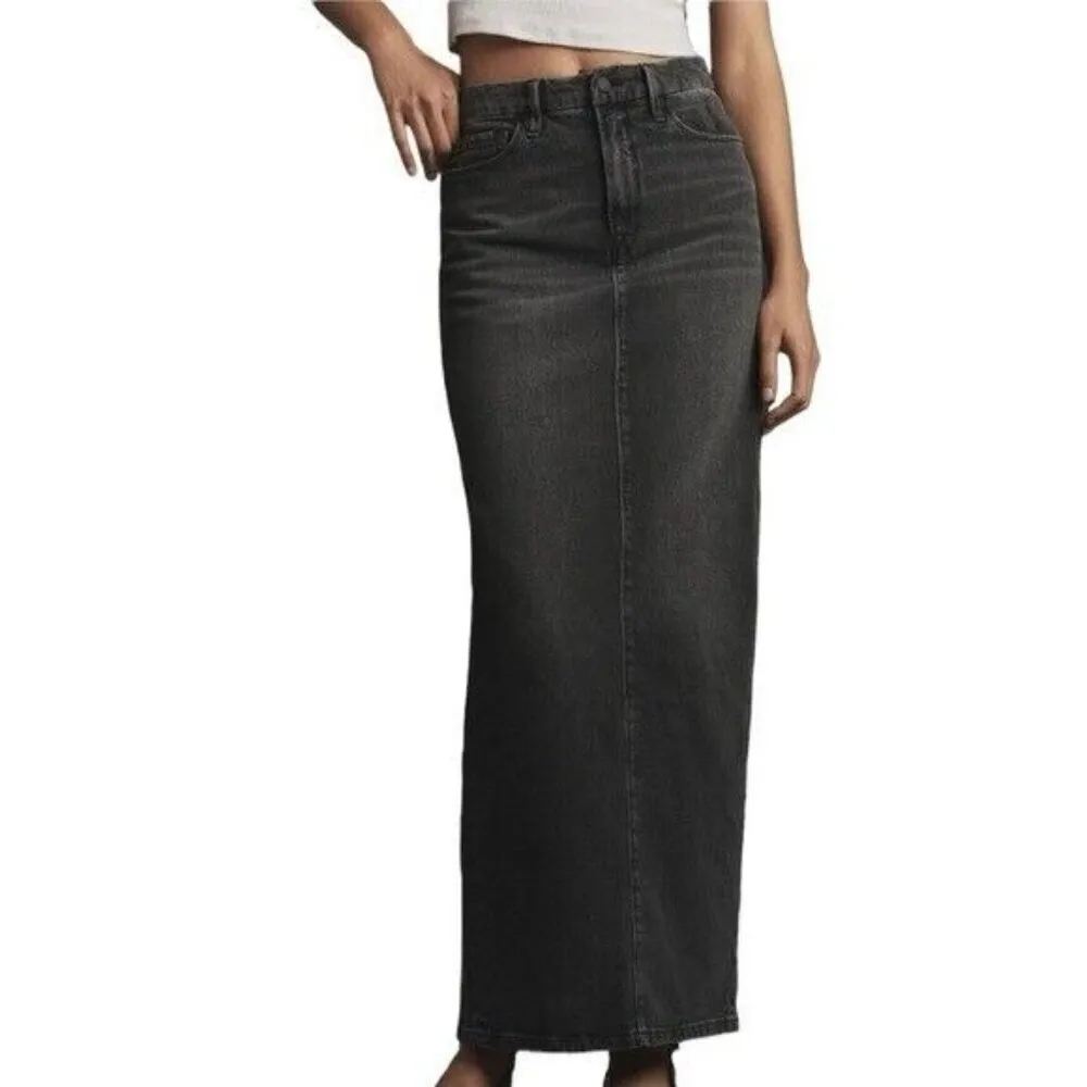 ANTHROPOLOGIE Good American Tube Denim Maxi Skirt Carbon Size 8 NEW - Image 7