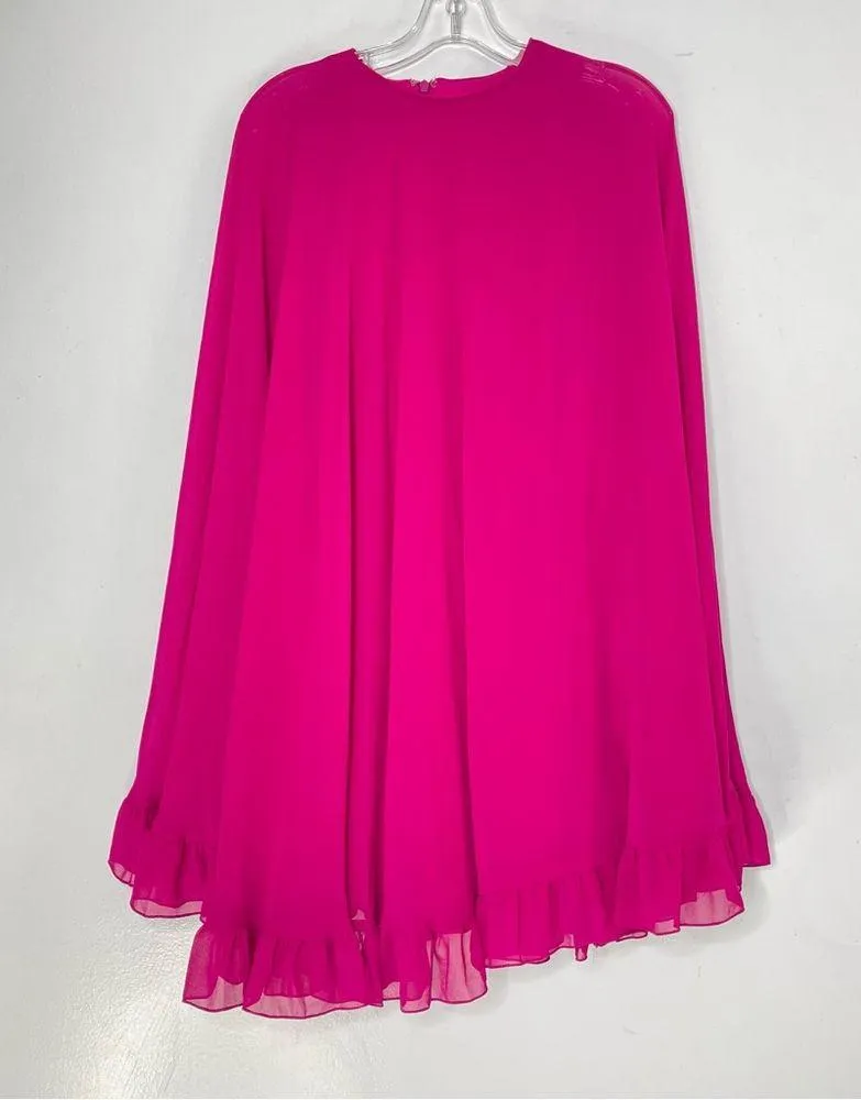 Mac Duggal 55407 High Neck Ruffle Cape Fuchsia (Pink) Chiffon Mini Dress, Size 8 - Image 4