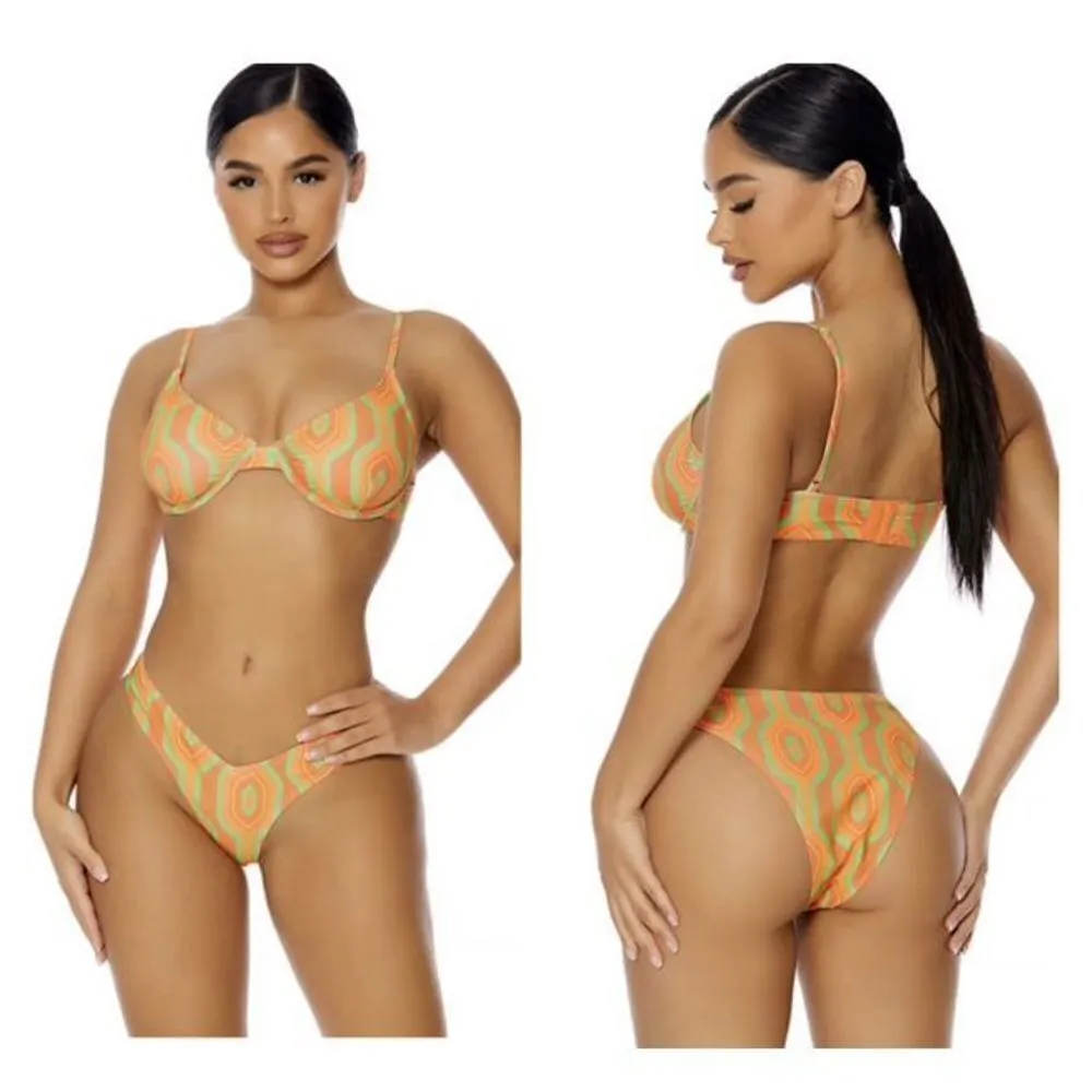NWT Forplay TRINIDAD‎ VINTAGE BIKINI Geometric 70s Retro Style XL Orange Green Orange - Image 2
