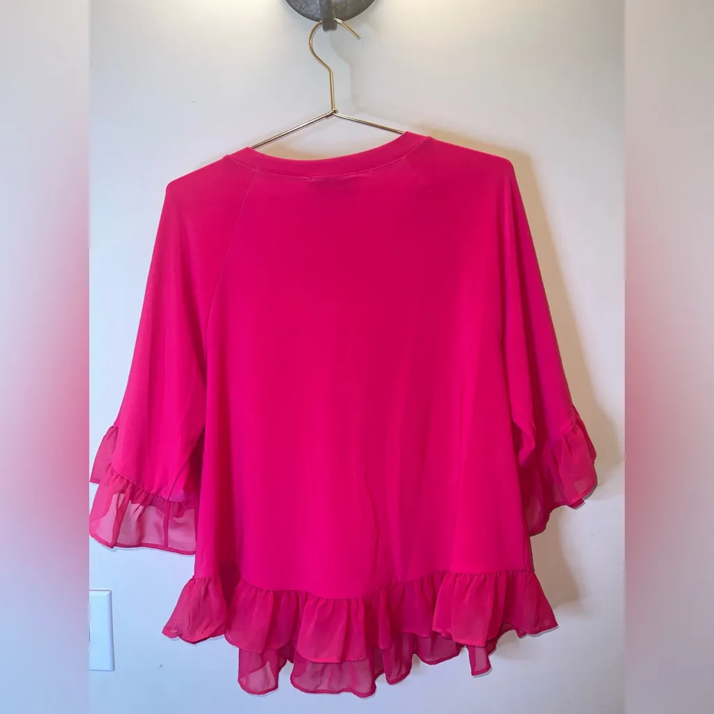 Joseph Ribkoff Pink Ruffle Hem Flutter Sleeve Blouse Size 10 - Image 2