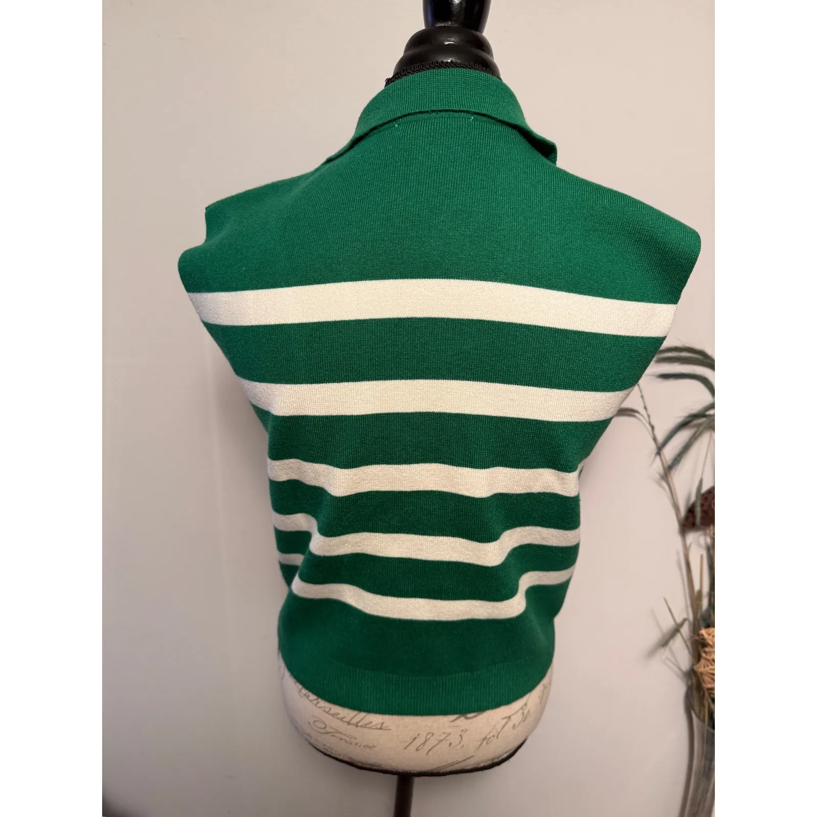 Maeve by Anthropologie Striped Sleeveless Polo Sweater Vest Green White Size s - Image 3