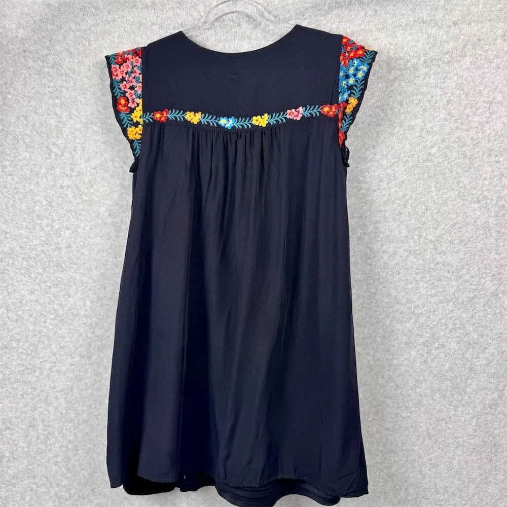 Savanna Jane Women's S Black Floral Mini Embroidered Shift Dress Cap Sleeve - Image 4
