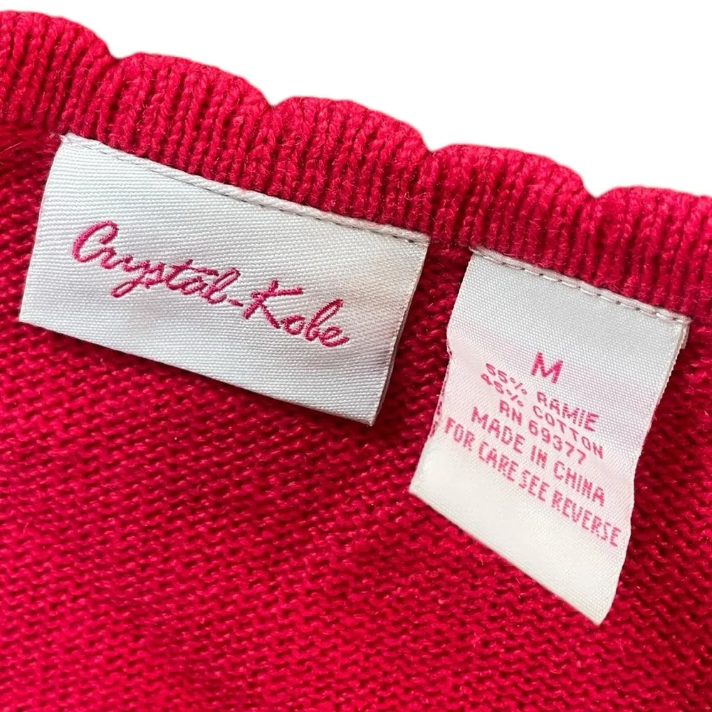 Crystal Kobe Y2K Red Hippie Boho Patchwork Crochet 3/4 Sleeve Knit Sweater Top Size M - Image 4