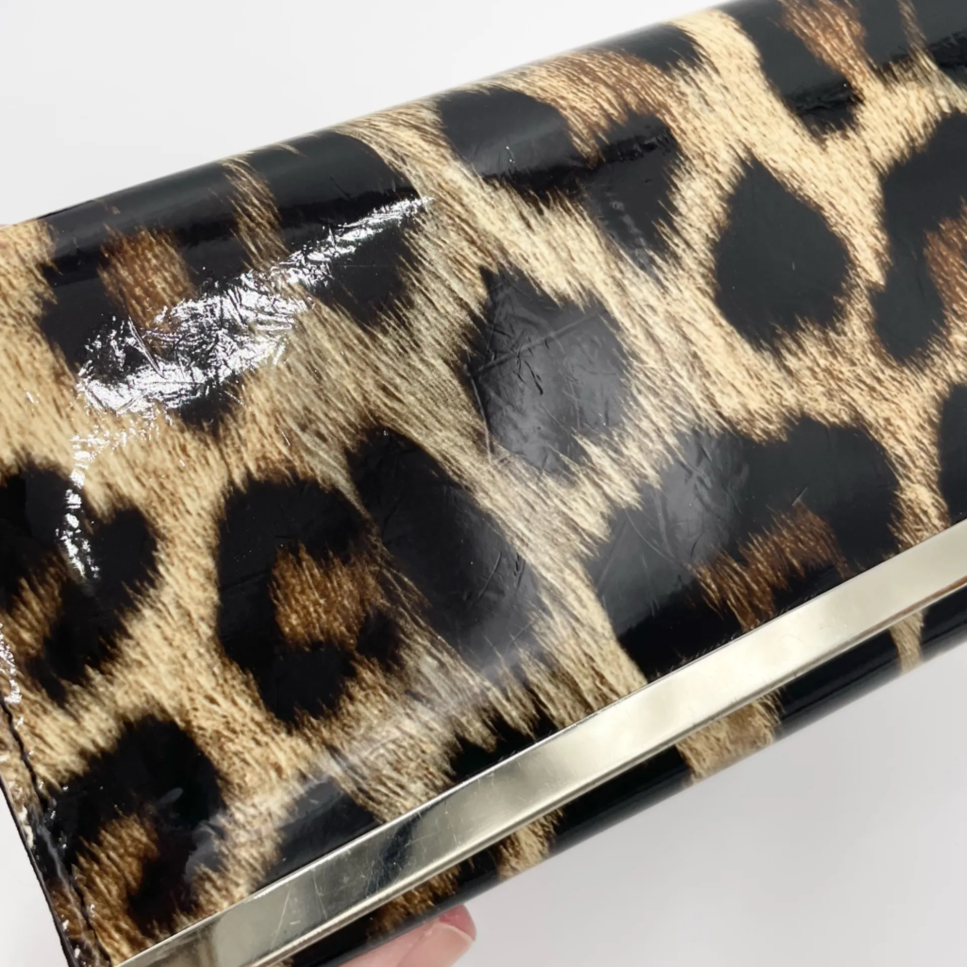 Women's Leopard Print Faux Patent Leather Organizational Foldover Wallet Clutch Brown - Image 8