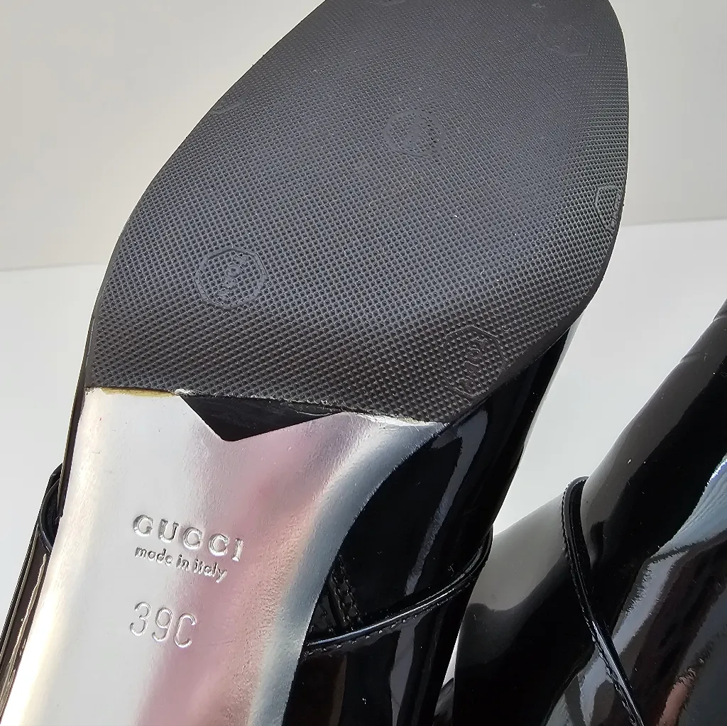 Gucci Black Patent Leather Buckle Combat Boots Size 39 With Anti Slip Sole - Image 7