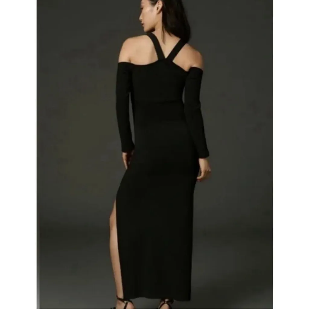 By Anthropologie Long-Sleeve Square-Neck Slim Knit Midi Dress Medium - Image 2