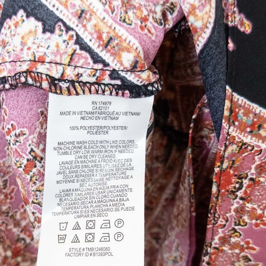 BCBGMAXAZRIA Womens Paisley Ruffle Blouse Size S Pink Black Boho Office‎ Siren - Image 6