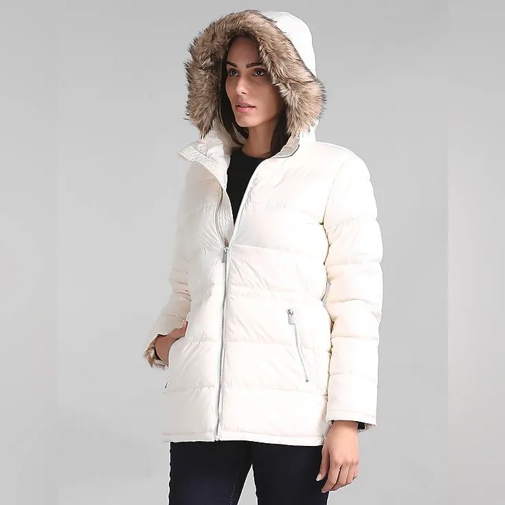 Gap Faux Fur Trim Hooded Quilted Puffer Jacket in Carls Stone Medium - Image 3