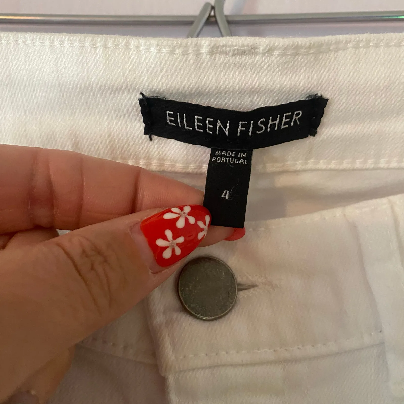 Eileen Fisher White Mid Rise Jeans Pants Straight Slim Fit Cotton Women size 4 - Image 2