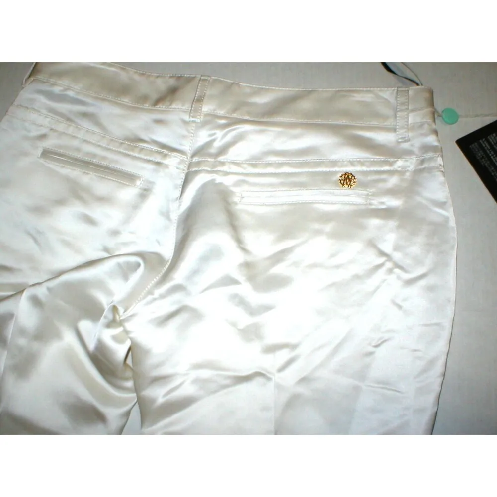 New Womens Designer Roberto Cavalli Italy Pants 46 10 NWT White Silk Tall Slacks - Image 5