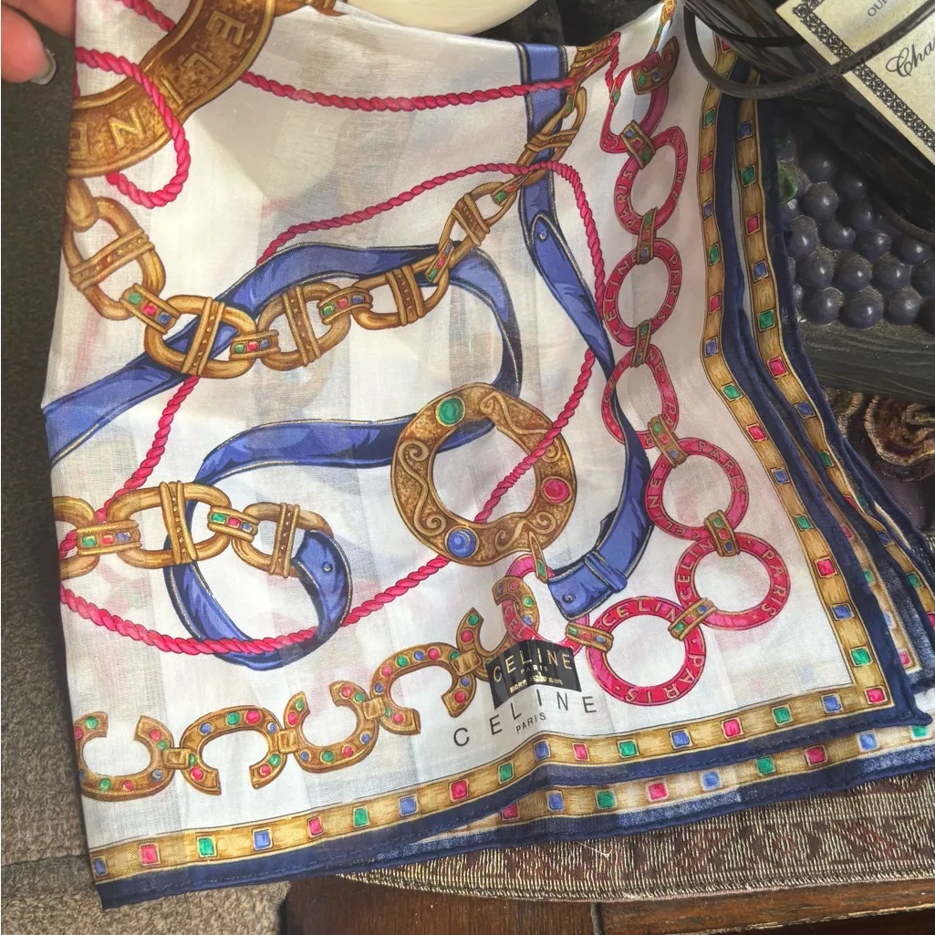 Authentic Celine Multicolor 18" Square cotton Scarf - Image 11