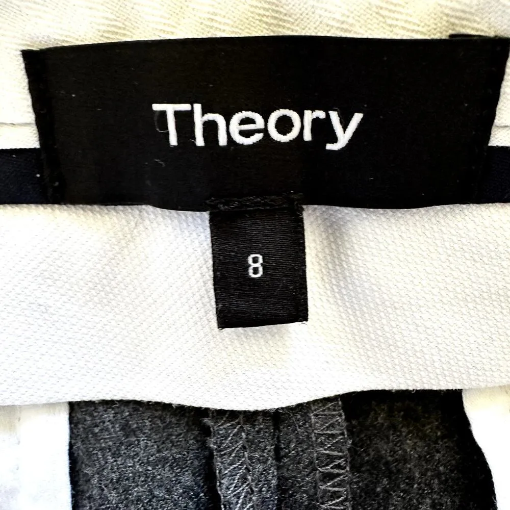 Theory New Pure Flannel City Pants High Rise Pleated Crop Trouser Dark Gray 8 - Image 3