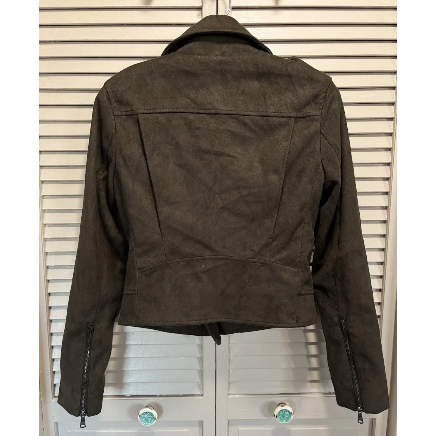 Banana Republic Olive Faux Suede Long Sleeve Zip Up Snap Collar Jacket Sz XS EUC - Image 4