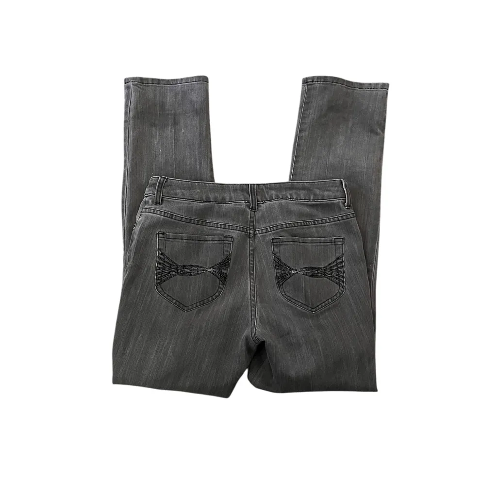 Chico’s Platinum Straight Leg Jeans Embroidered Pocket Gray Wash 0.5 - Image 2