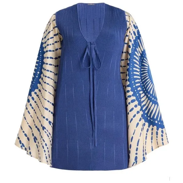 ALEXIS Lai Dress Ribbed Knit Tie-Front Bell Sleeve Mini Size Medium Blue NWT - Image 14