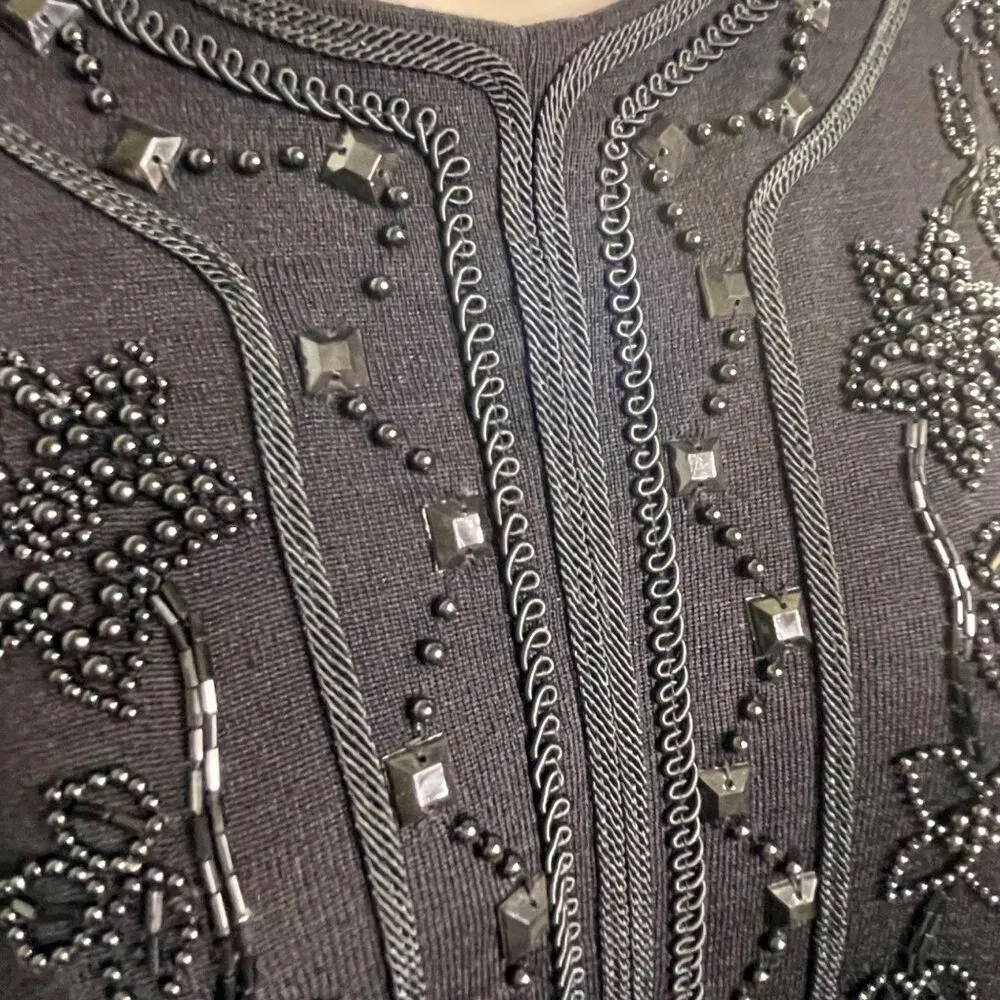 Vintage Liz Claiborne Black Beaded Sweater Dress Size Med u Knee Length Modest - Image 8