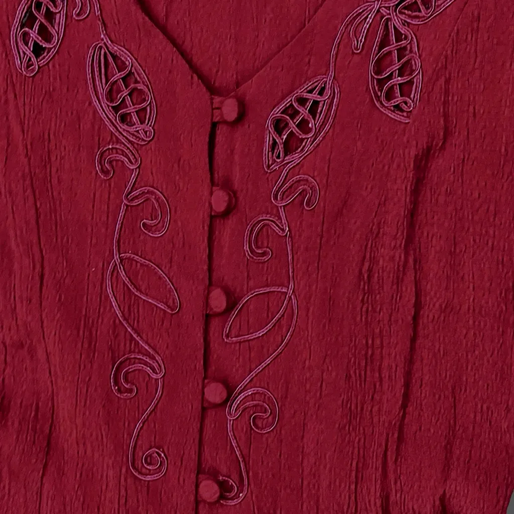 VTG 80s Ital Mode Long Sleeve Corset Back Lace Up Dress Burgundy Sz Med - Image 3