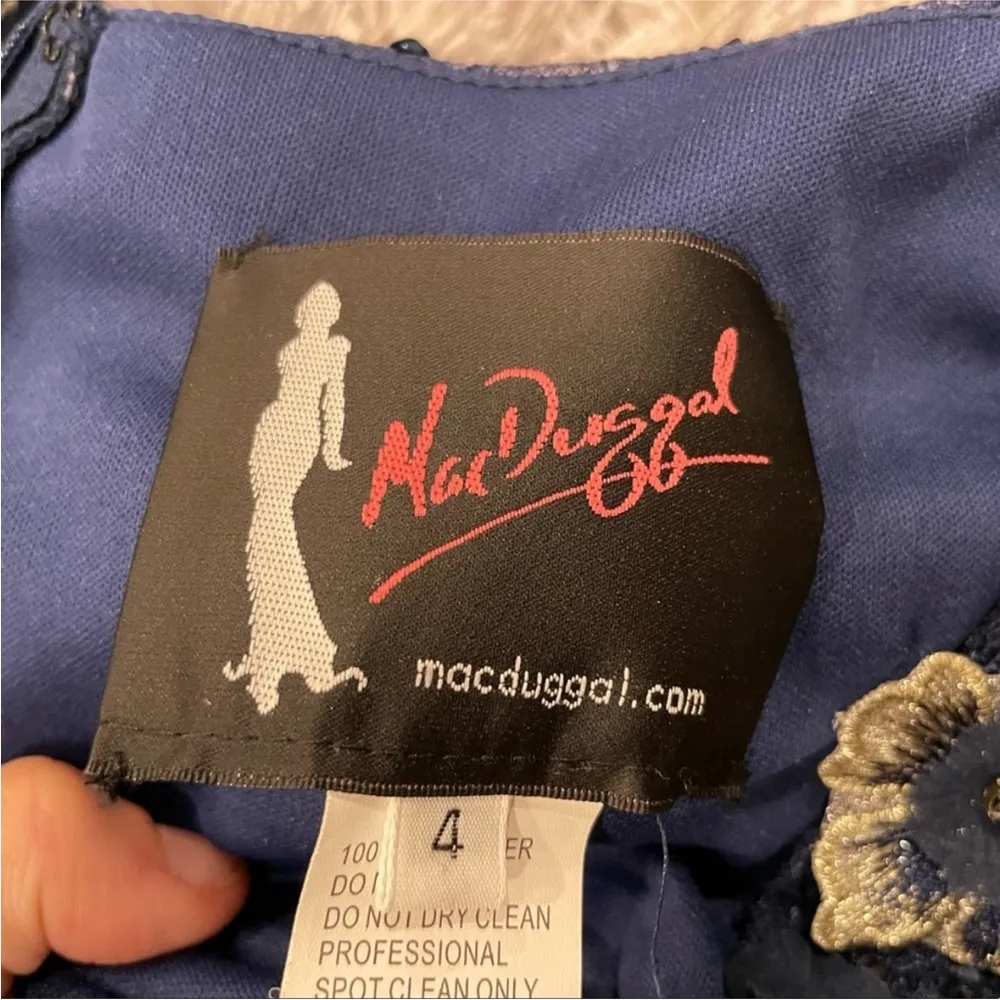 Mac Duggal 67809 Lace Floral Low V-neck Cocktail Midi Dress Gown Midnight 4 - Image 7