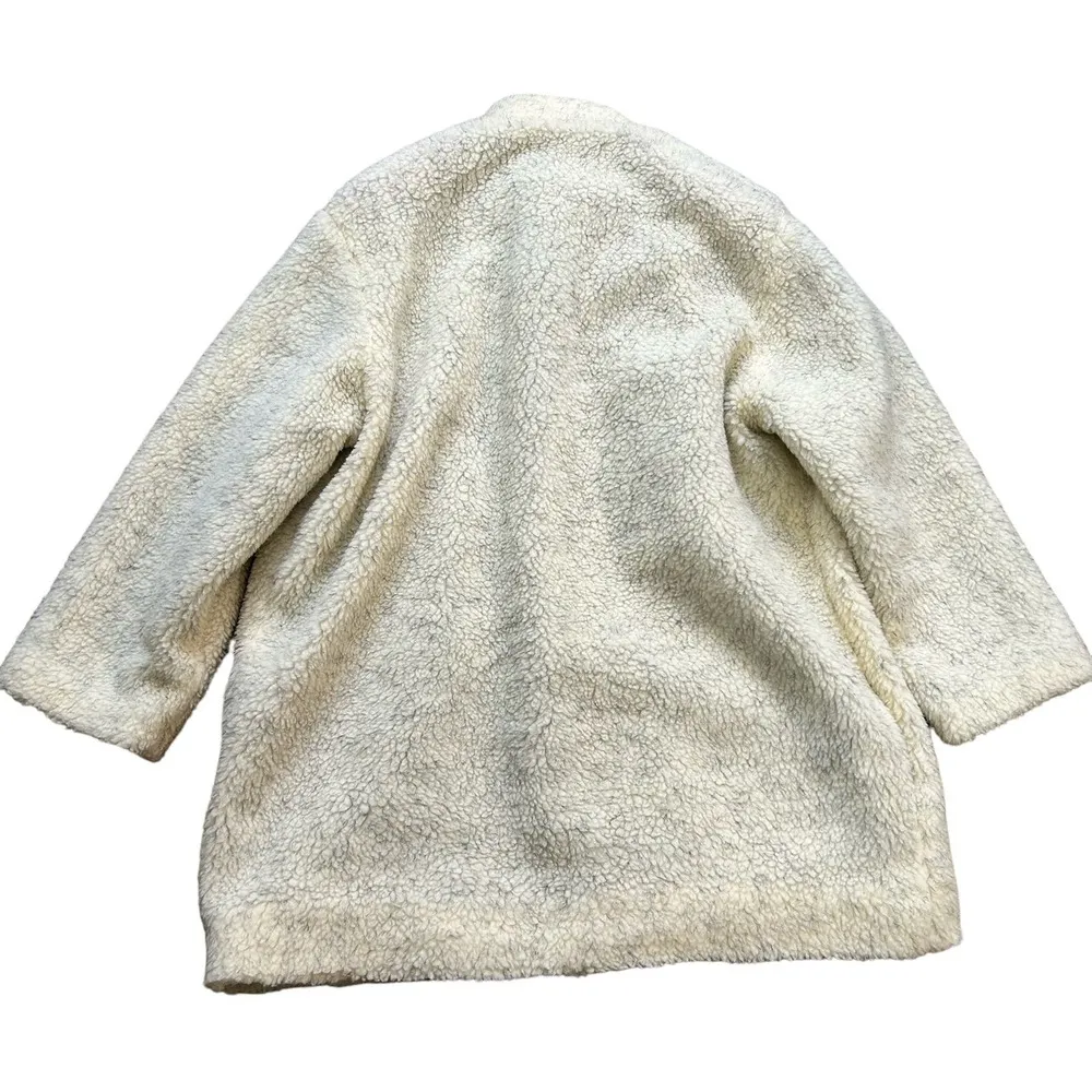 Vintage Faux Fur Sherpa Teddy Jacket Cream Handmade Open Front Mob Wife Size XL - Image 3