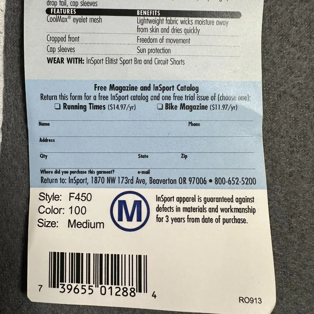 InSport Cooler Top Shirt Womens Medium White CoolMax Mesh Crop Cap Sleeve USA - Image 6