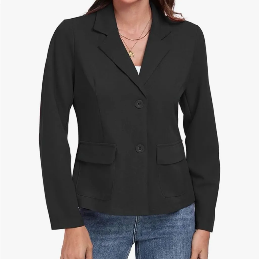 NEW MINTLIMIT Long Sleeve Notched Lapel Button Front Career Pockets Blazer L Black Size L - Image 4