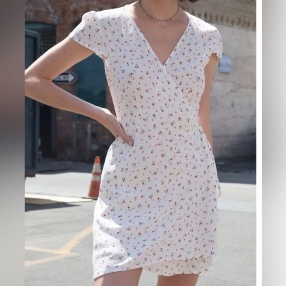 Brandy Melville Robbie Pink Floral Wrap Midi Dress- One Size - Image 2