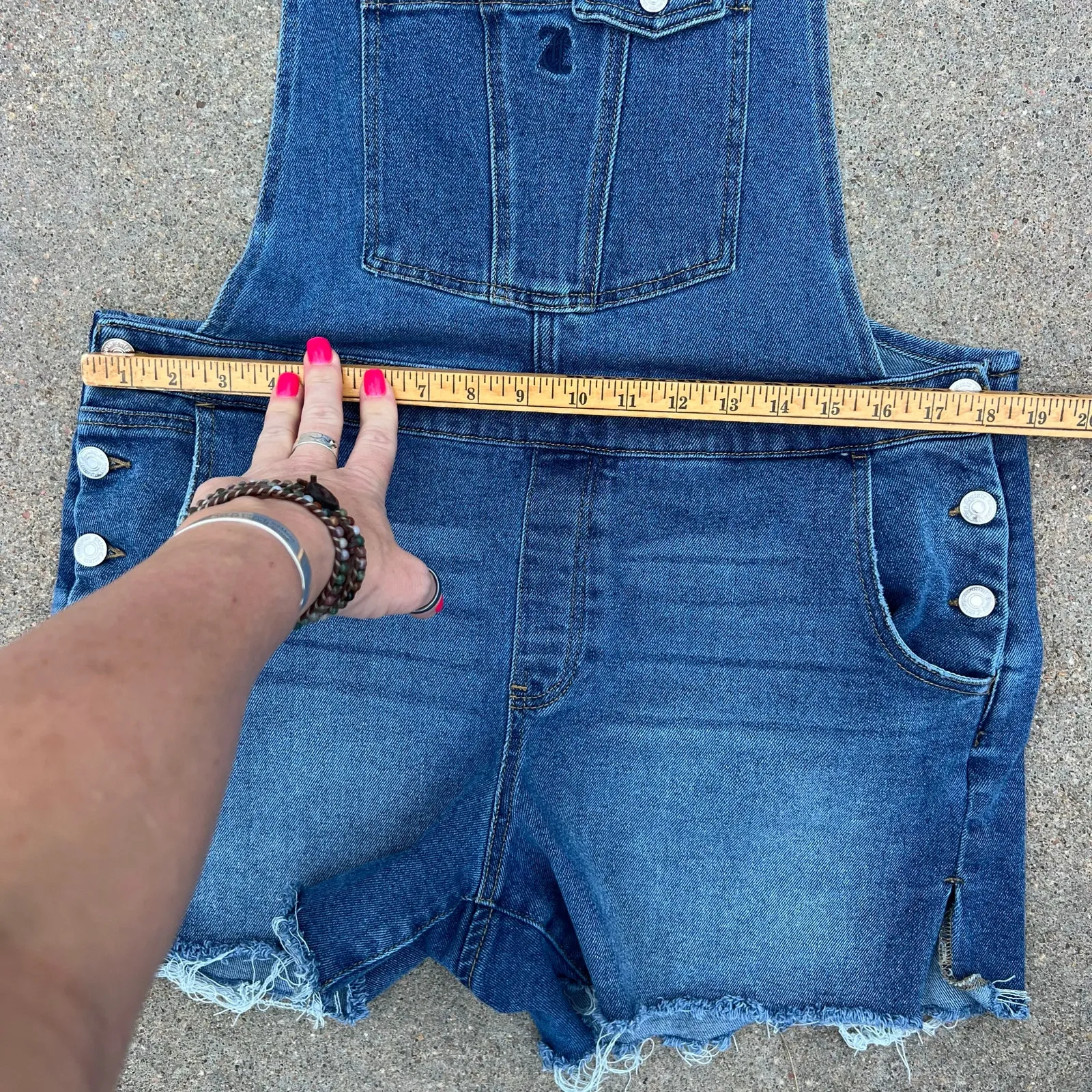 Y2K Juicy Couture Shortalls Denim Jean Cutoff Overalls XL Stretch - Image 8