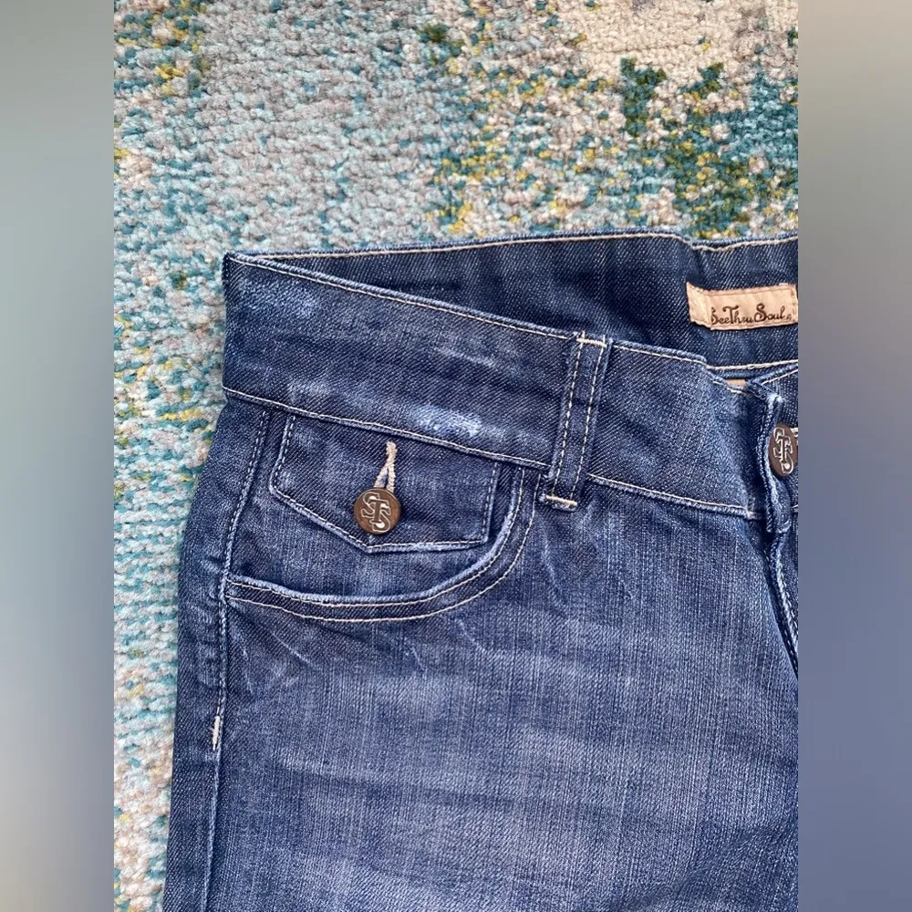 Y2K vintage See Through Soul cuffed trouser jean denim shorts, size 27 - Image 2