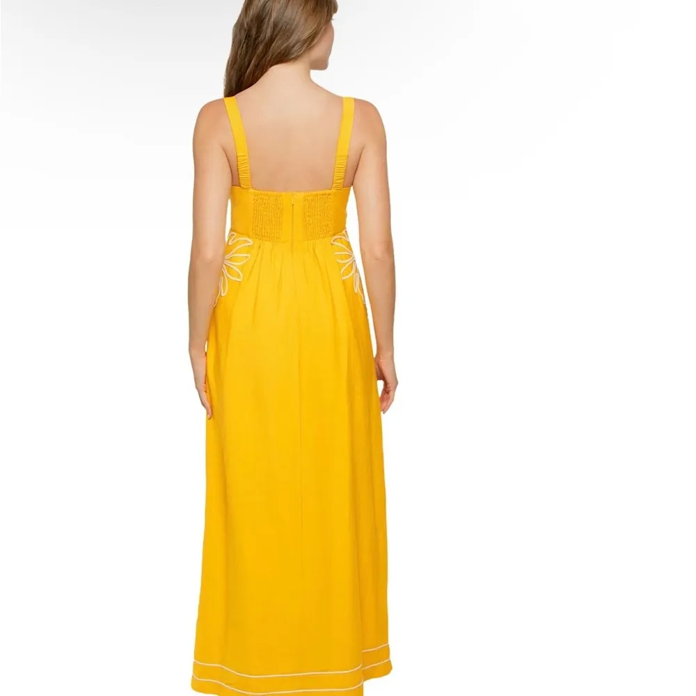 MON RENN scenic dress in mango Yellow Maxi Dress with Floral Detail NEW - Image 6