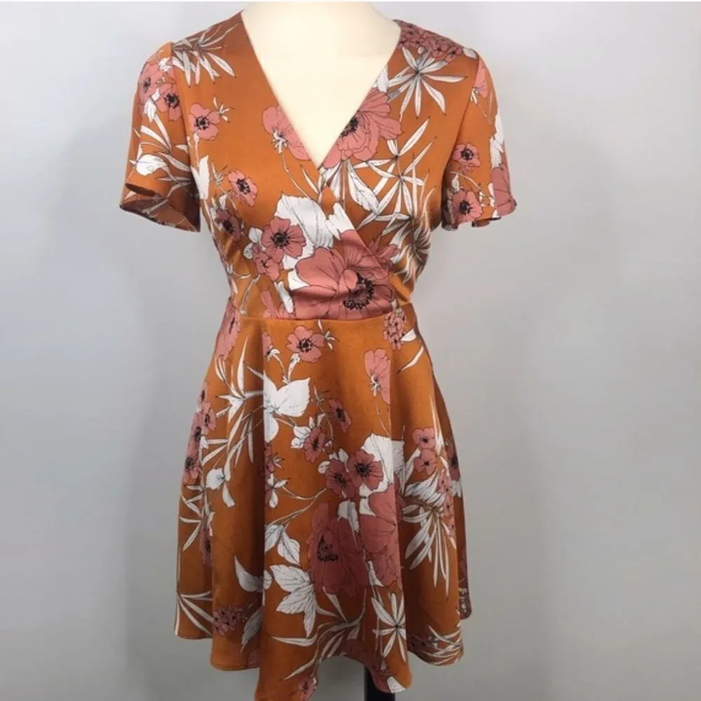 ✨HP✨Orange Floral Satin Fit And Flare Mini Dress✨ - Image 4
