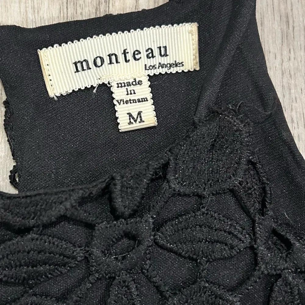 Monteau Los Angeles Black Lined Crochet Lace High Neck Halter Mini Dress Size M - Image 3