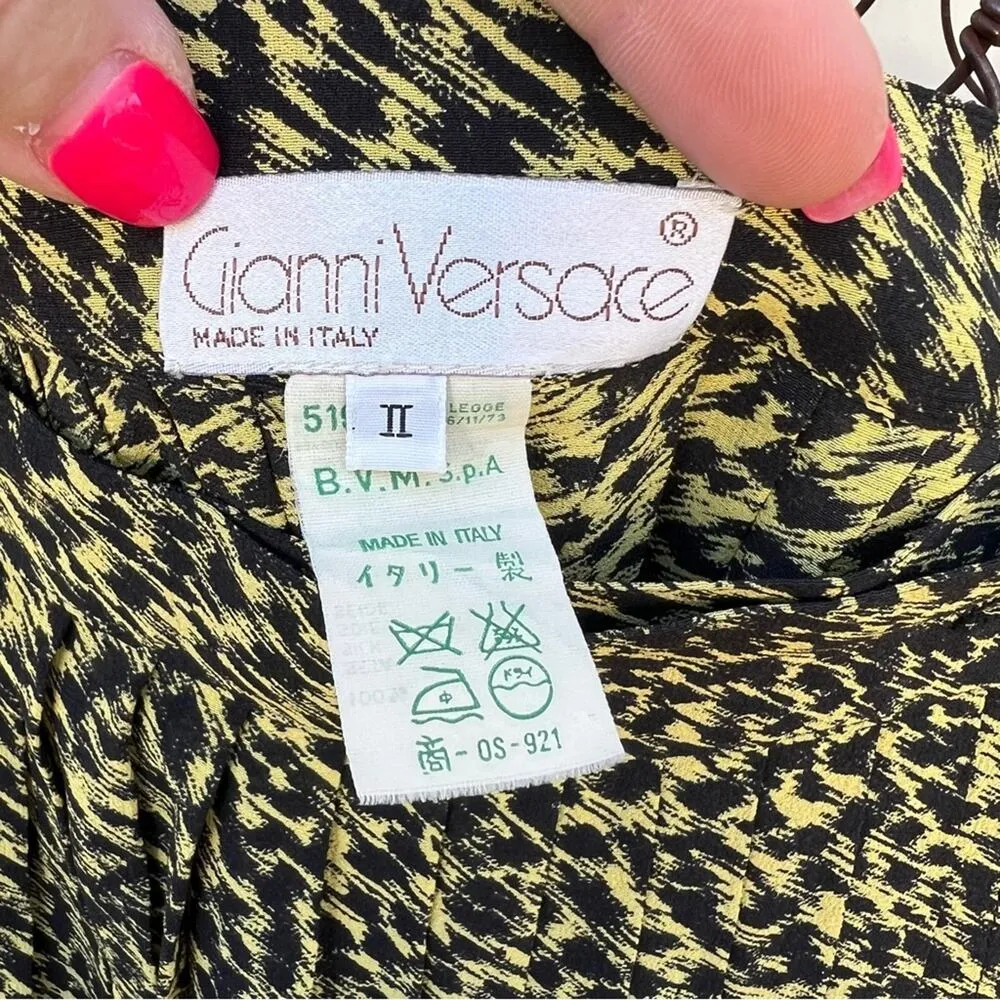 VTG 80s Gianni Versace Italy Silk Leopard Print Wrap Skirt Black Yellow Size II - Image 5