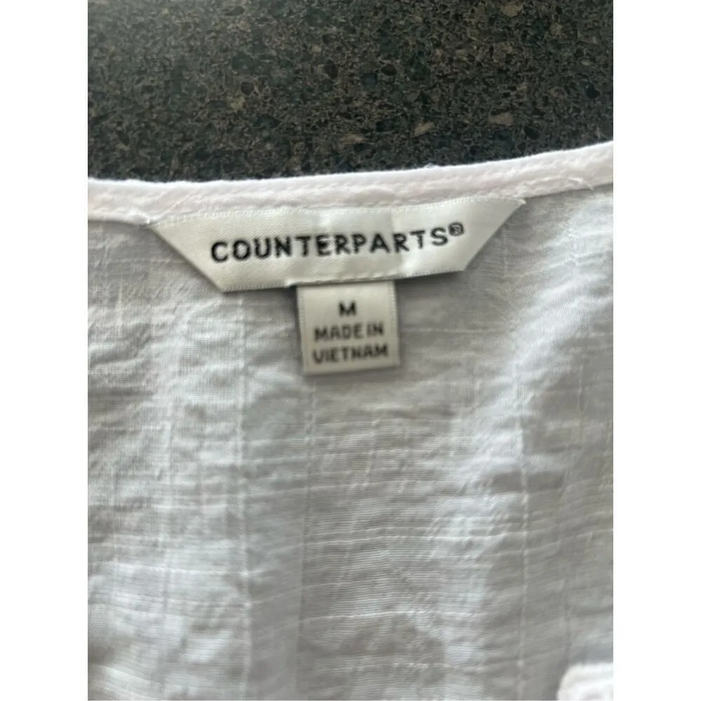 Counterparts Top White Woven Embroidered V Neck tunic blouse size M - Image 7