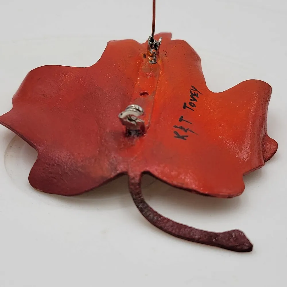 Vintage K & T Tovey Maple Tree Leaf Brooch/Pin Red Orange Autumn Fall Fashion - Image 10