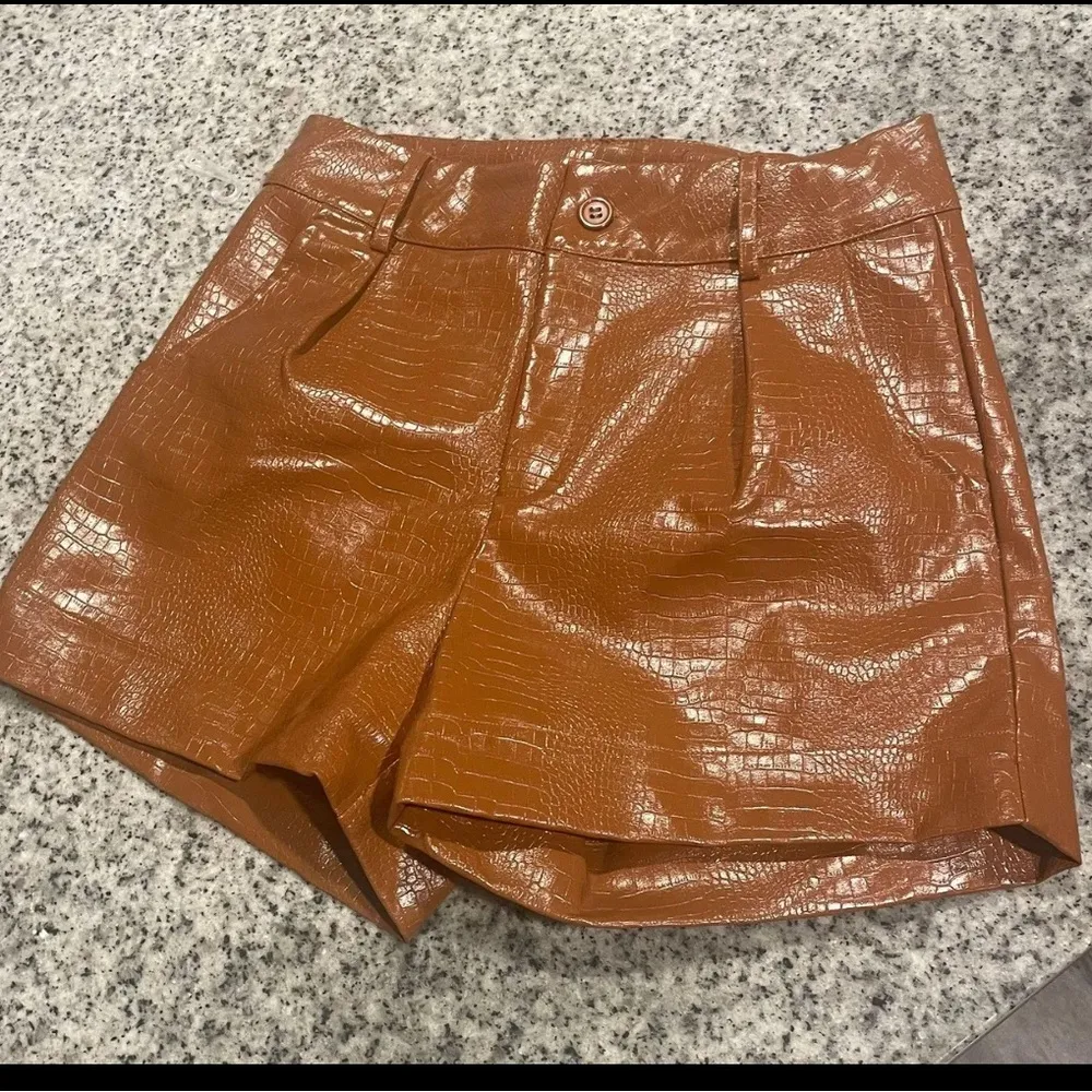 Superdown Revolve Brown Nude Tan Snakeskin Leather party shorts - Image 2