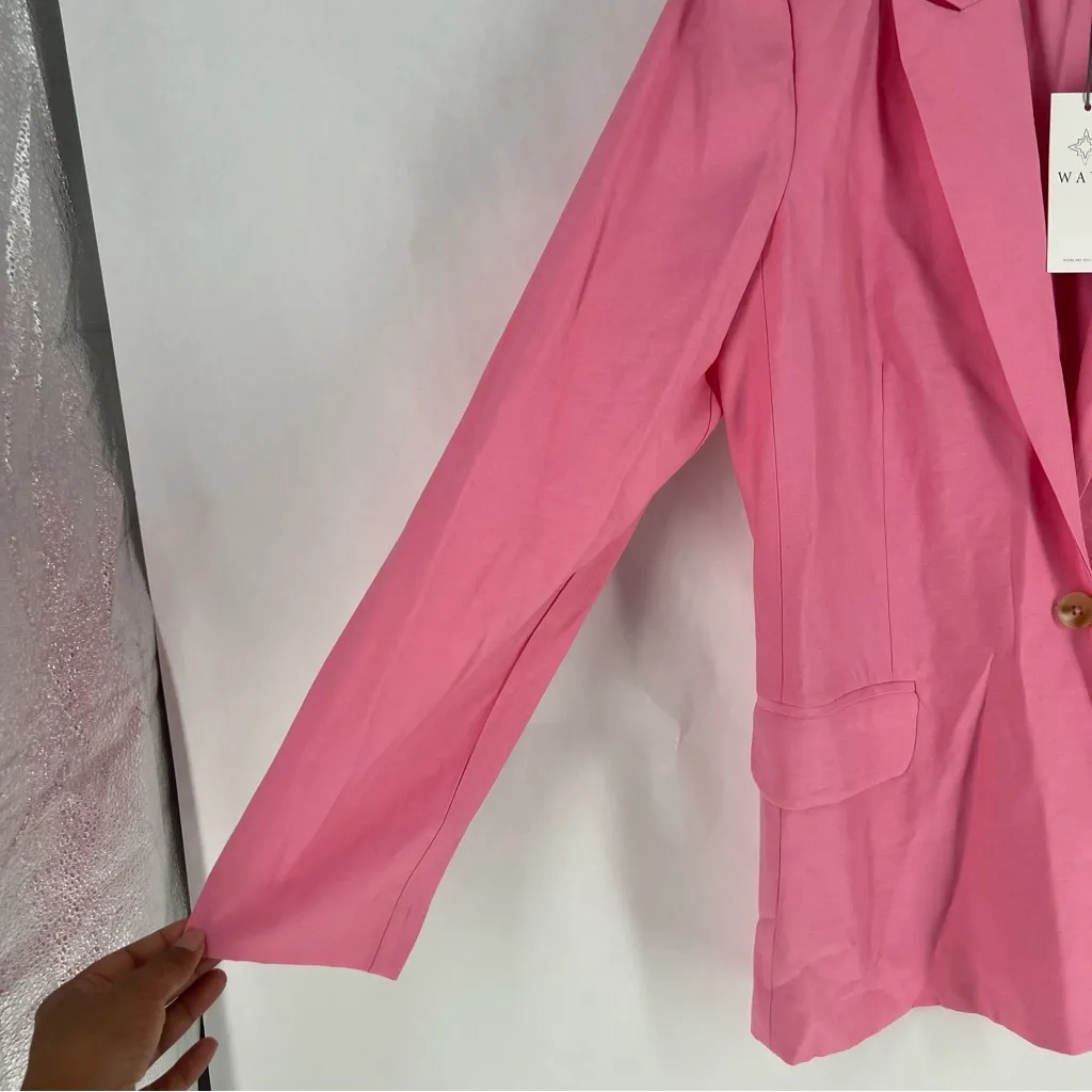 WAYF  Stretch Bubblegum Pink 1 Button Blazer‎ Jacket Size M - Image 5