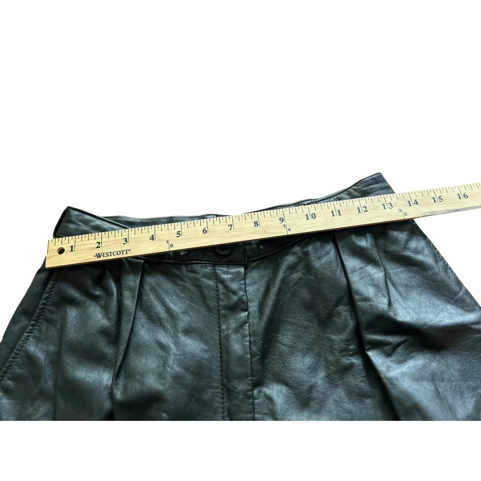 Carlan vintage Leather Pants Womens Silver‎ black Relaxed Fit Button Detail Gray Size 10 - Image 8