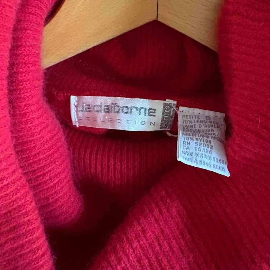 Vintage 90s red Liz Claiborne lambswool angora rabbit hair turtleneck sweater Size M - Image 7