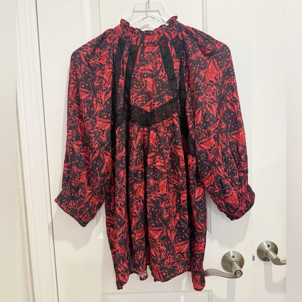 ANTHROPOLOGIE BHANUNI by JYOTI Julianna Floral Top Red Black Beaded size Large - Image 4