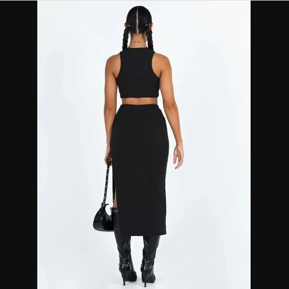 Princess Polly Ellie Black Ribbed Cropped Tank + Midi Skirt Coord Set 12 - Image 5