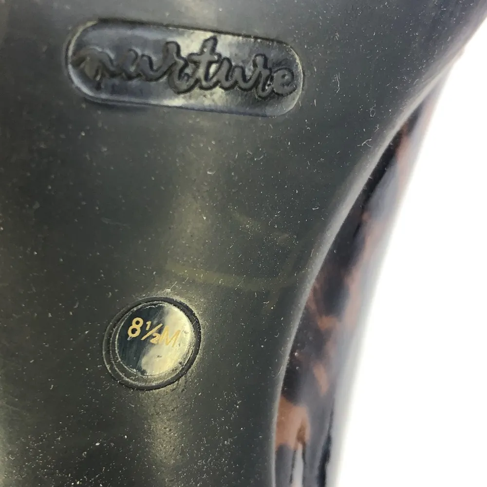 Nurture Drake Patent Leather Leopard Print Comfort Peep Toe Heels Shoes Size 8.5 Brown - Image 9