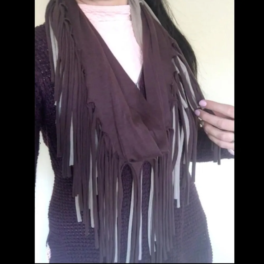 2 tones fringe  scarf brown mocha - Image 5
