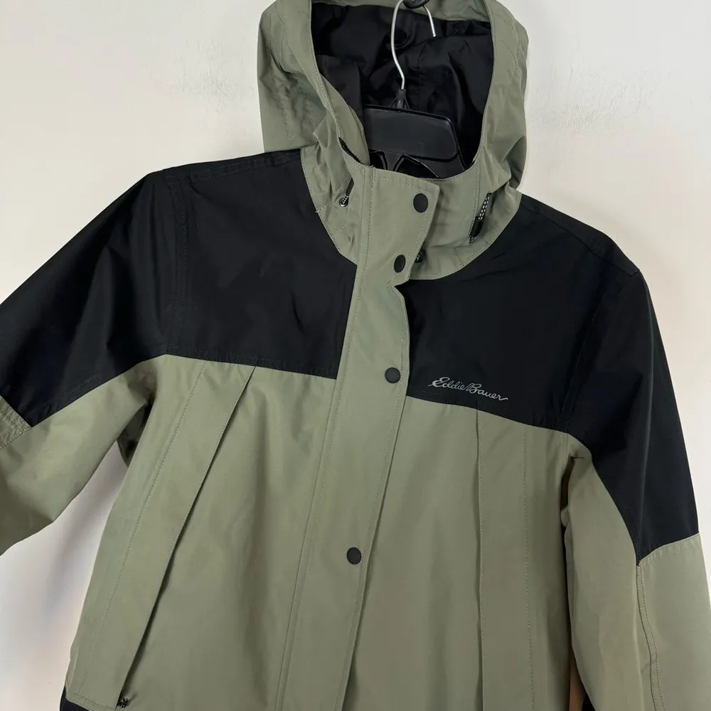 Eddie Bauer Womens Rainfoil Ridge Jacket Sz Small Olive Green Black Hooded - Image 7