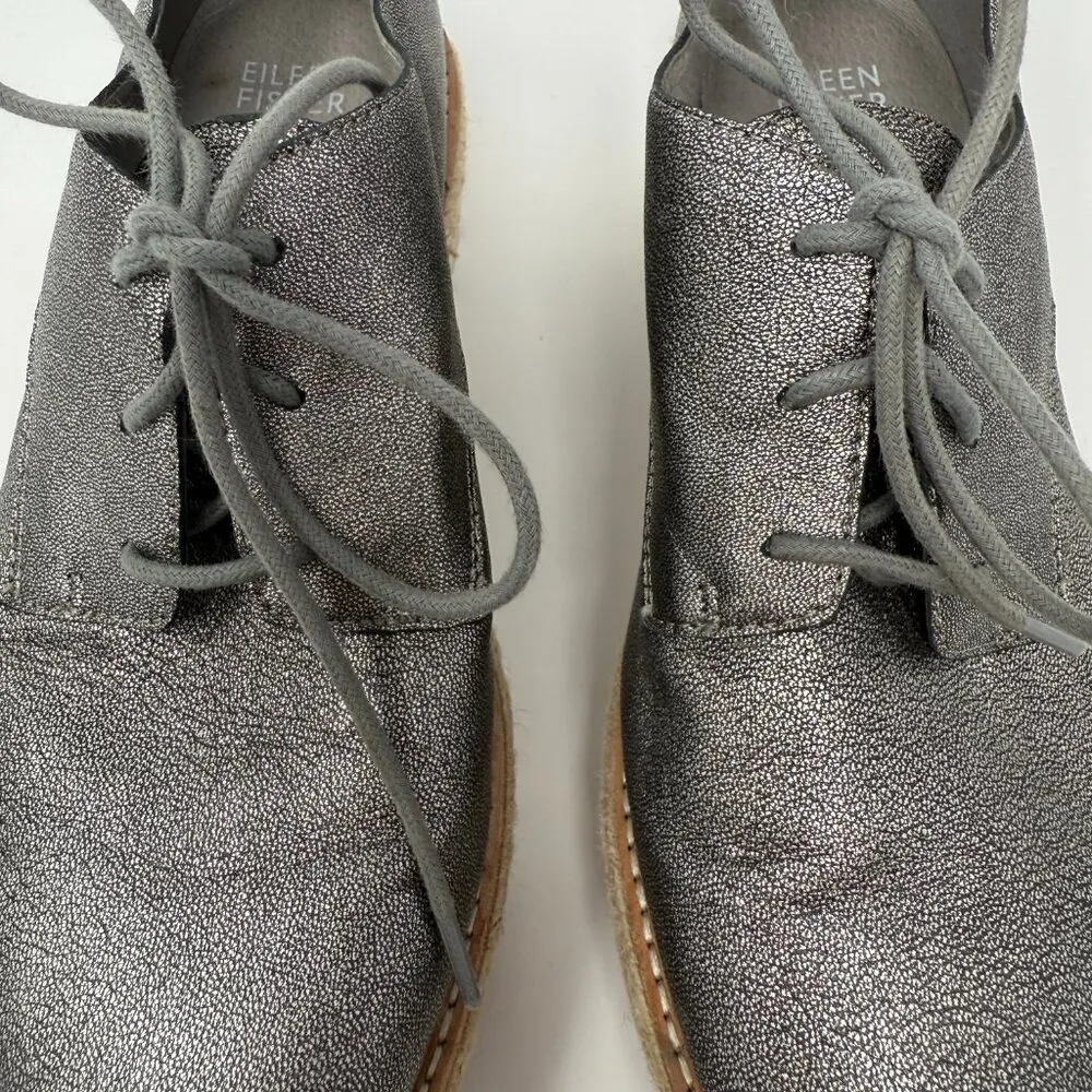 Eileen Fisher Everly Derby Leather Platform Oxford Shoes Womens 7 Silver Lace Up - Image 4