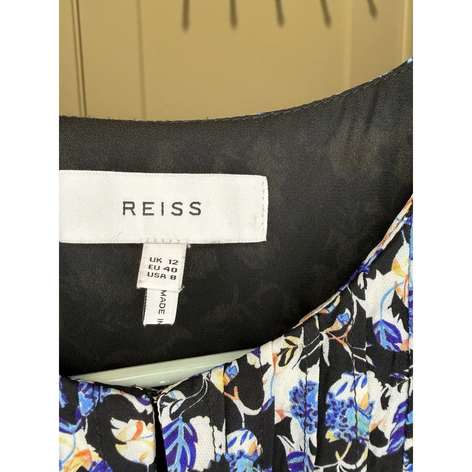 REISS Blue Lulu Ditsy Flippy Drop Waist Mini Dress Short Sleeve Flutter Medium 8 - Image 6