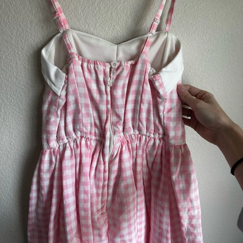 Pink and White Gingham Mini Dress - Image 5