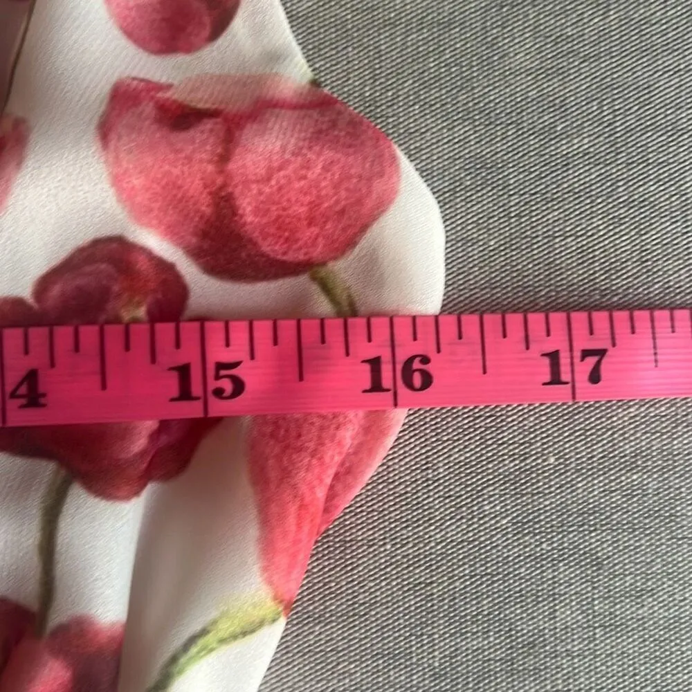 Samantha Sipos Medium Pink Strawberry Floral Front Tie Ruffles Midi Dress Kawaii Pink - Image 13