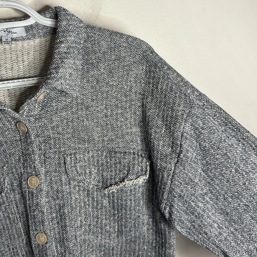 Bone Polgram by Wellmade Inc.Gray Woven Schacket frayed hems Button down Size M - Image 4
